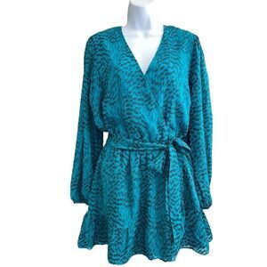 LILLY PULITZER Alfie Long-Sleeve Romper Teal Bay Silk Swirl Clip Size S